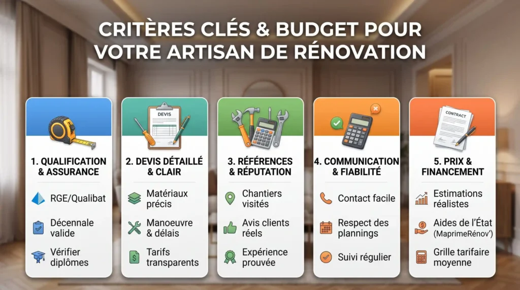 Schéma comparatif réaliste avec texte sur artisan rénovation
