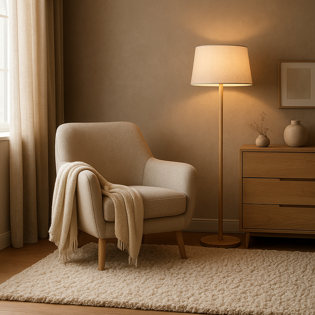 Coin lecture dans une chambre adulte cocooning avec mobilier chaleureux