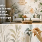 Salon avec décoration murale végétale et peinture de motifs naturels