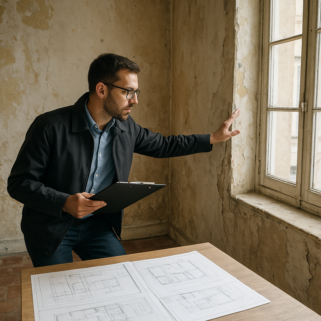 Diagnostic avant rénovation d’une maison avec plans et inspection visuelle