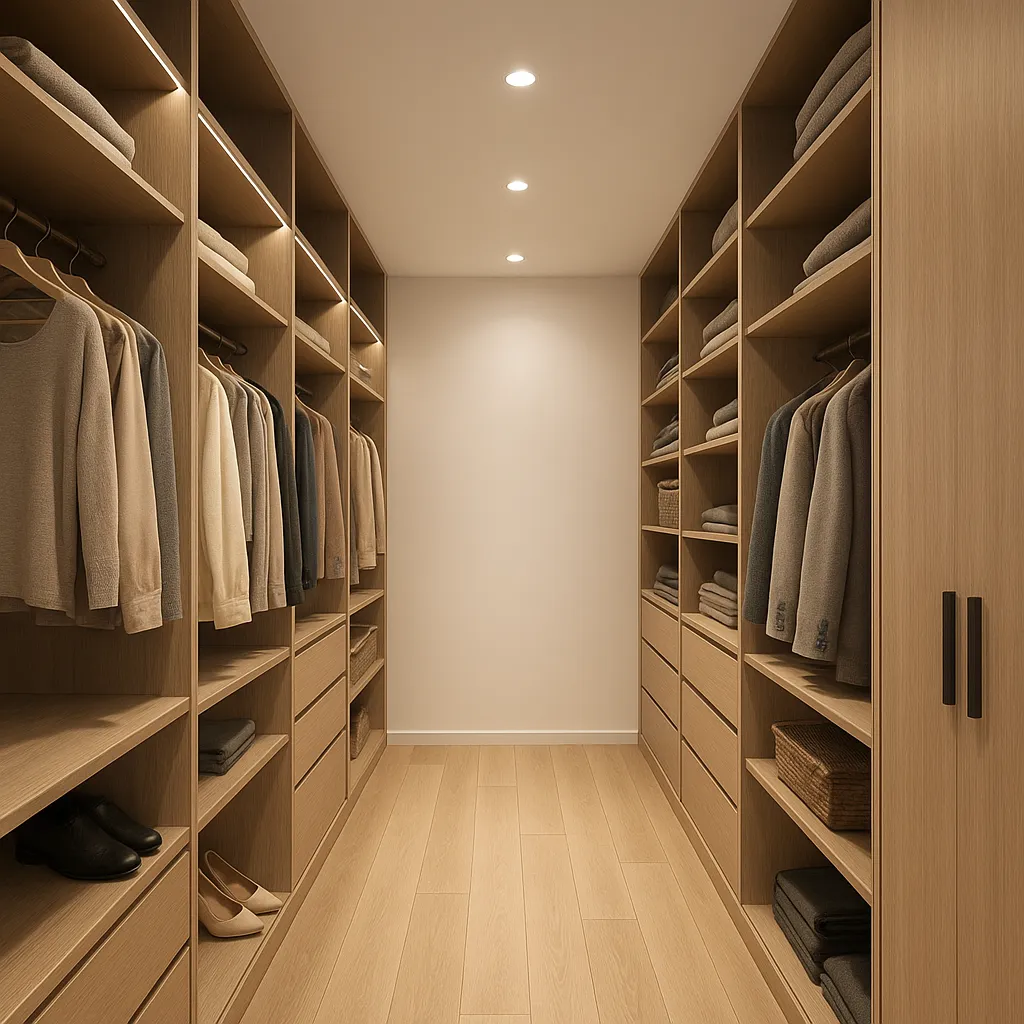 Comment aménager un dressing pratique dans une chambre ou un couloir ? 2 Dressing pratique aménagé dans un couloir avec rangements optimisés