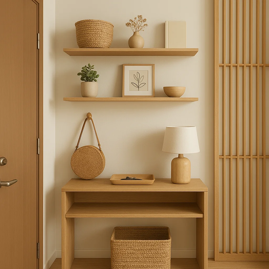 Aménager une entrée d’appartement : idées gain de place et rangements malins 3 Entrée d’appartement optimisée avec rangements muraux et décoration