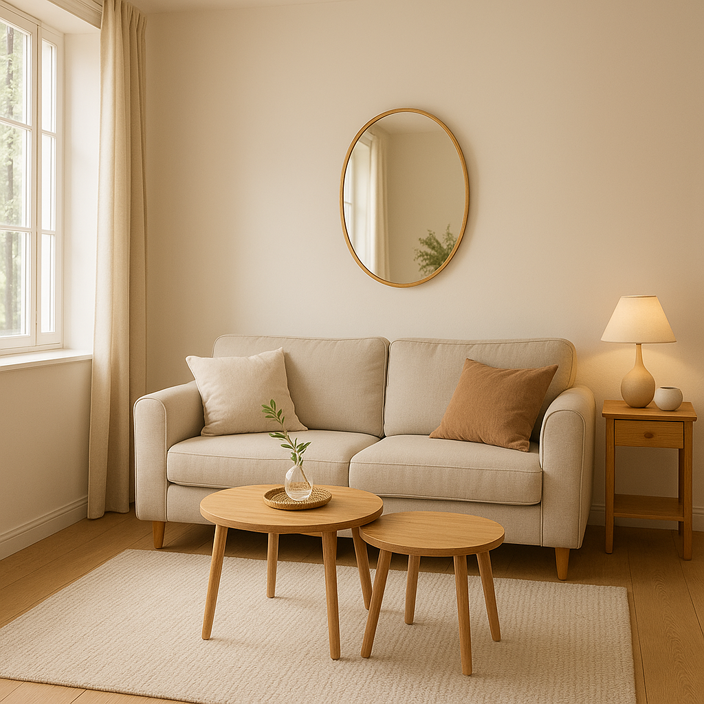 Petit salon lumineux et optimisé avec mobilier compact et circulation fluide