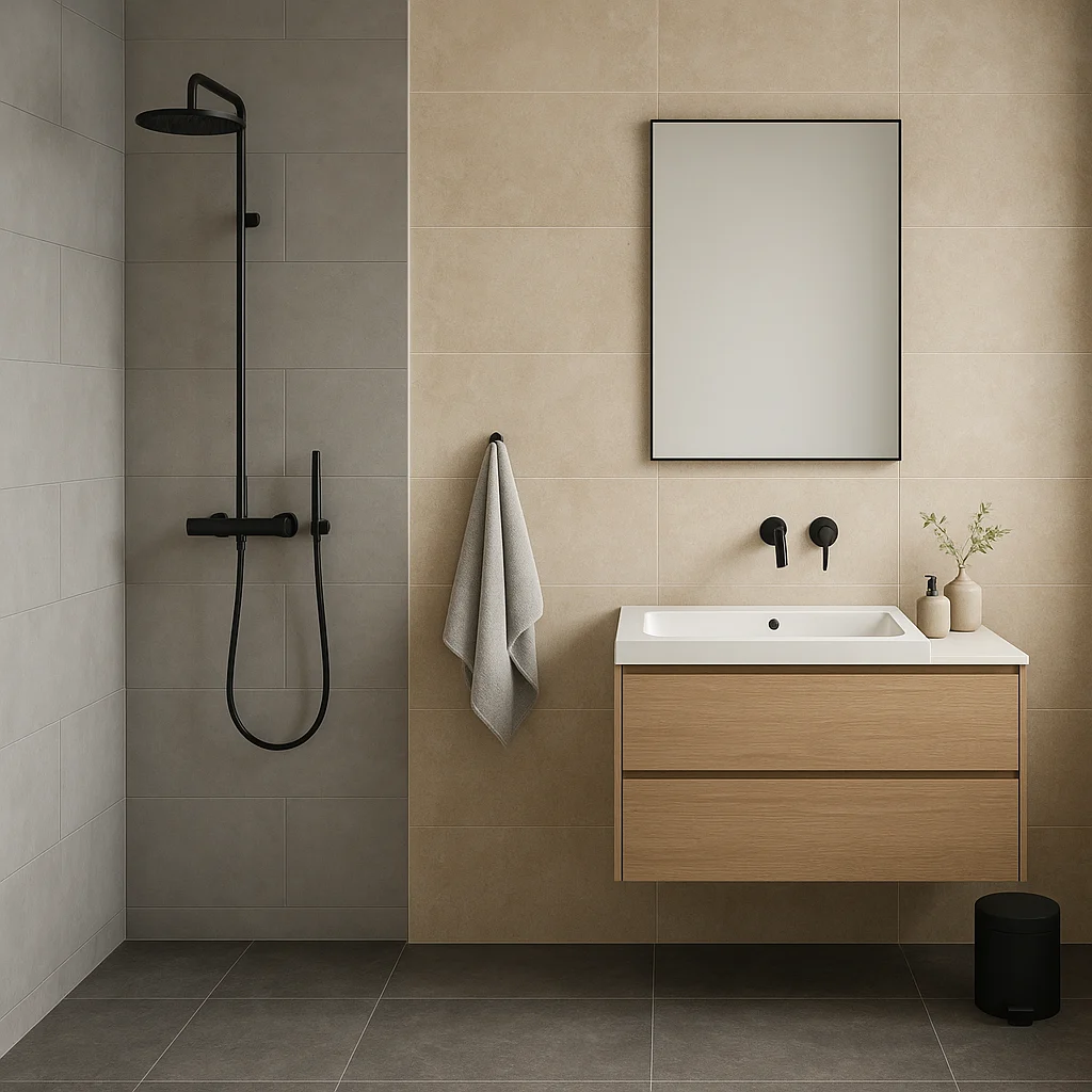 Salle de bain humide avec plusieurs revêtements adaptés